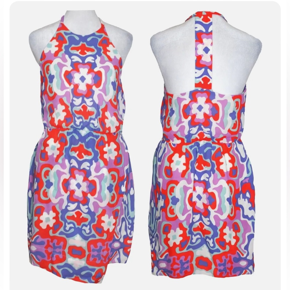 Annie Griffin Halter Mod Floral Faux Wrap Dress